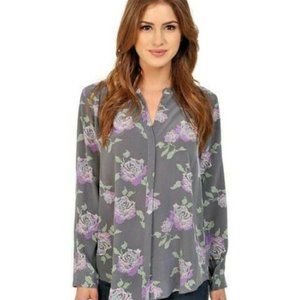 Joie pixel rose silk button blouse